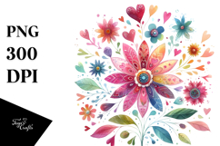 Colorful Watercolor Simple Boho Flower with Heart Petals, Product Image 1