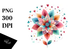 Colorful Watercolor Simple Boho Flower with Heart Petals, Product Image 1