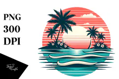 Retro Tropical Island Sunset PNG Product Image 1