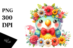 Cartoon Parrot with Flower Crown | Clipart Product Image 1