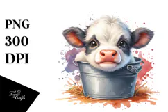 Cute Baby Hignland Cow Recipient Watercolor Splash Clipart Product Image 1