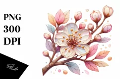 Glossy Cherry Blossom,Watercolor Splash PNG Product Image 3