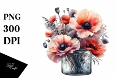 Abstract Watercolor Jar with Large Poppy | Clipart Product Image 3