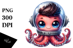 Cute Baby Octopus in Astronaut Helmet PNG Product Image 1