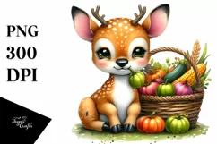 Baby Deer Sitting with Autumn Vegetables | Sublimation | Product Image 1