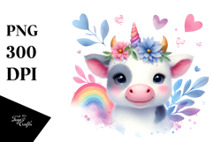 Vibrant Watercolor Cute Cow | Sublimation | Clipart Product Image 1
