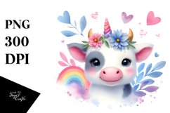 Vibrant Watercolor Cute Cow | Sublimation | Clipart Product Image 4