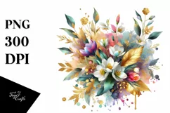 bouquet of Snowdrop with Gold Foil Splashes | Clipart Product Image 1