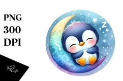 Colorful Sleeping Baby Penguin Moon Clipart Product Image 3