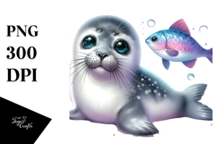 Digital Watercolor Cute Baby Seal, High-Res PNG Product Image 1