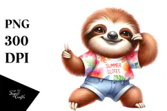 Cute Baby Sloth in Summer PNG Product Image 1