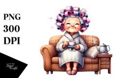 Old Lady Watercolor Character on Couch | Clipart Product Image 1