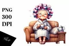 Old Lady Watercolor Character on Couch | Clipart Product Image 1
