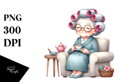 Old Lady Watercolor Character on Couch | Clipart Product Image 1