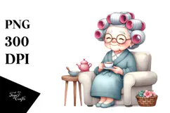 Old Lady Watercolor Character on Couch | Clipart Product Image 1