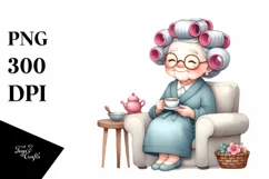 Old Lady Watercolor Character on Couch | Clipart Product Image 3