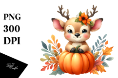 Cute Baby Elk with Pumpkin, Watercolor PNG Product Image 1