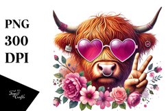 Detailed Pink Highland Cow with Sunglasses, PNG Product Image 1