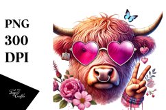 Detailed Pink Highland Cow with Sunglasses, PNG Product Image 1