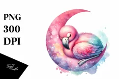 Colorful Baby Flamingo Moon Clipart Product Image 1