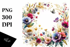 Vibrant Floral Frame with Wild Flowers PNG Product Image 1