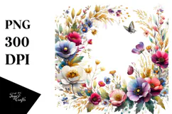 Vibrant Floral Frame with Wild Flowers PNG Product Image 1