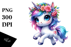 Running Baby Unicorn with Floral Wreath PNG Product Image 1