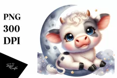 Highland Cow on the Moon | Sublimation Clipart Product Image 1