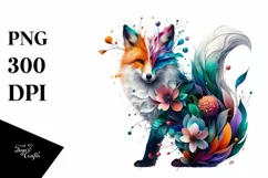 Vibrant Watercolor Fox with Flowers, PNG Product Image 3