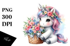 Cute Baby Unicorn Selling Flowers Clipart Product Image 3