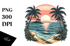 Vintage Tropical Island Sunset PNG Product Image 1