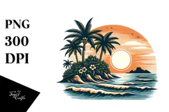 Vintage Tropical Island Sunset, PNG Product Image 1