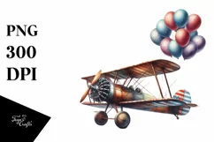 Vintage Biplane With Balloons Watercolor Splash Product Image 1