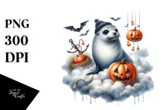 Seal Dressed for Halloween, Watercolor PNG Product Image 1