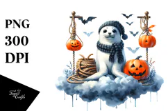 Seal Dressed for Halloween, Watercolor PNG Product Image 1