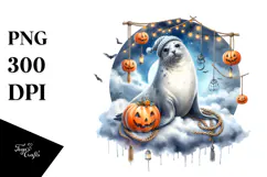 Seal Dressed for Halloween, Watercolor PNG Product Image 1