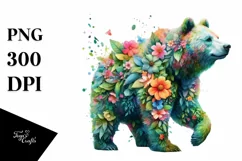 Vibrant Watercolor Bear with Flowers, PNG Product Image 3