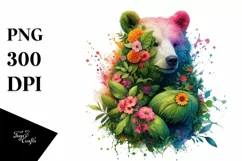 Vibrant Watercolor Bear with Flowers, PNG Product Image 3