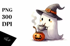 Cute Ghost Wearing Animal Print Holding Cocktail PNG Product Image 1