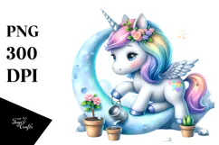 Baby Unicorn Gardening Moon | Clipart Product Image 1