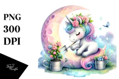 Baby Unicorn Gardening Moon | Clipart Product Image 1