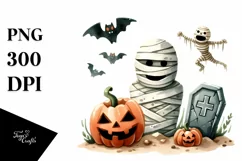 Simple Funny Haloween Clipart with MUMMY'S TOMB PNG Product Image 1