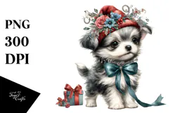 Digital Watercolor Adorned Baby Dog, PNG Product Image 1