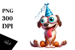 Goofy Dog with Party Hat PNG Product Image 1