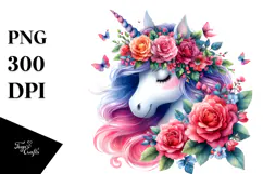 Cute Unicorn Floral Wreath, Whimsical PNG Product Image 1