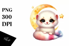 Colorful Baby Ermine on Moon and Stars | Sublimation | Product Image 1