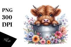 Cute Baby Highland Cow with Flowers PNG Product Image 3