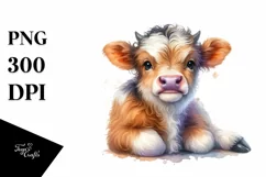 Happy Highland Cow Watercolor Splash | Sublimation Clipart Product Image 1