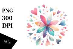 Pastel Watercolor Flower with Heart Petals, PNG Product Image 1
