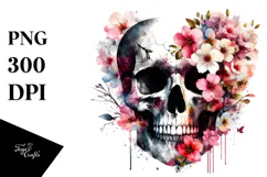 Grungy Skull with Spring Flowers, PNG Product Image 1